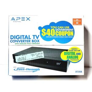 Apex Digital TV Converter Box DT250A Black Analog Pass-Through DTV Tuner New
